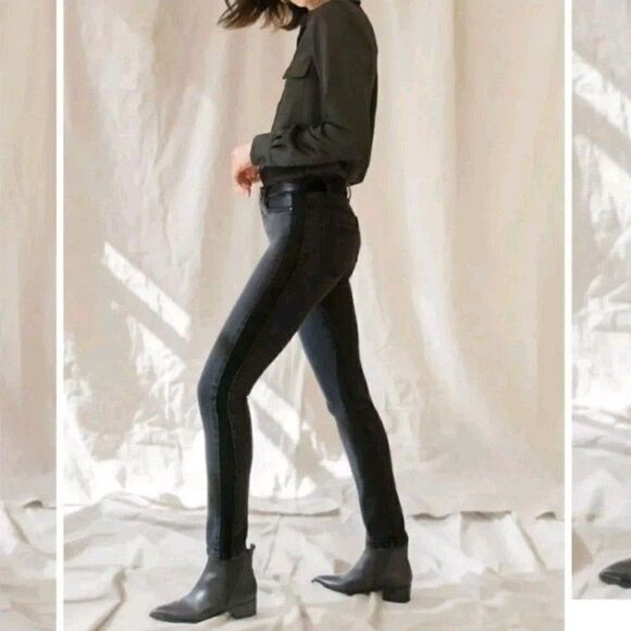 NEW Ecru Los Feliz Faux Leather Strip Denim Skinny Jeans in Washed Black Size 27 - Picture 13 of 13